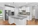 Modern kitchen with white cabinets, granite countertops, stainless steel appliances, and hardwood floors at 1019 Santiago St, Durham, NC 27703