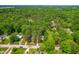 Expansive aerial view reveals a lush, tree-filled neighborhood with well-maintained homes and verdant landscaping at 102 Emerald Cir, Durham, NC 27713