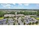 Aerial shot of community clubhouse with parking, landscaping, and surrounding neighborhood at 1204 E Rosedale Creek Dr, Durham, NC 27703