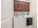 Well-equipped laundry room with overhead cabinetry and modern, front-load washer and dryer at 1204 E Rosedale Creek Dr, Durham, NC 27703