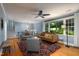 Bright living room with hardwood floors, large windows, and comfortable seating at 256 Marilyn Cir, Cary, NC 27513
