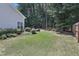 Spacious backyard featuring lush greenery, well-manicured lawn, and attractive landscaping at 3058 Hyco Lake Ct, Fuquay Varina, NC 27526