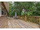 Spacious outdoor deck with wooden railings and outdoor seating, ideal for entertaining guests at 394 Flanagan Rd, Henderson, NC 27537