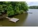 Aerial view of docks on a serene lake surrounded by lush greenery and trees at 394 Flanagan Rd, Henderson, NC 27537