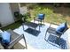 Inviting patio space with stylish seating and a blue patterned rug, perfect for entertaining guests outdoors at 4224 Vienna Crest Drive Dr, Raleigh, NC 27613