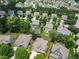 An aerial view of a suburban neighborhood with well-maintained lawns and mature trees at 4229 Cats Paw Ct, Wake Forest, NC 27587