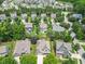 Aerial view showcasing a home with landscaped yard in a neighborhood with mature trees and lawns at 4229 Cats Paw Ct, Wake Forest, NC 27587