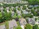 Aerial view of homes in a neighborhood, featuring mature trees, landscaping, and well-kept lawns at 4229 Cats Paw Ct, Wake Forest, NC 27587