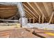 View of the attic space with insulation, duct work, and wooden rafters at 503 Tarleton Ave, Burlington, NC 27215