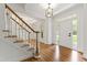 Light-filled foyer with hardwood floors, staircase, and a front door with sidelights, creating a welcoming entrance at 5123 Richland Dr, Raleigh, NC 27612