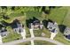 Aerial view shows house with well-manicured lawns, landscaping, and neighborhood layout at 543 Allessandra Dr, Clayton, NC 27527