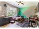Cozy room with a fun geometric accent wall and comfortable furniture at 767 Omaha Dr, Broadway, NC 27505