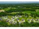 An aerial shot captures a well-designed neighborhood with manicured lawns and modern homes with mature green trees at 8341 Running Fern Way, Willow Springs, NC 27592