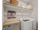 Laundry room featuring a modern washer and dryer, storage shelves, and a dedicated space for chores at 1006 Whistler St, Durham, NC 27713