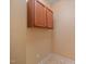 Neutral colored storage closet with hardwood cabinet and a minimalist design aesthetic at 102 Mikaila Dr, Gibsonville, NC 27249