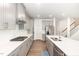 Modern kitchen featuring sleek grey cabinets, white countertops, and stainless steel appliances at 1113 Umstead Grove Way, Durham, NC 27712