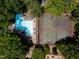 Aerial view of the pool and tennis courts at 113 Twisted Oak Pl, Durham, NC 27705