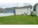 Expansive backyard with a patio, outdoor seating, and views of neighboring homes at 1476 Burgundy Bluff Ln, Zebulon, NC 27597