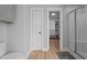 Bathroom with a glass shower, and walk-in closet is visible in the background at 149 Great Oak Dr, Garner, NC 27529