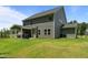 Expansive backyard featuring lush green lawn, with the home's exterior in gray siding and white trim accents at 165 Hickory Grv Dr, Sanford, NC 27330