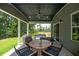 Inviting covered patio with comfortable seating, a ceiling fan, and a view of the private backyard at 165 Hickory Grv Dr, Sanford, NC 27330