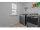 Bright laundry room equipped with modern, front load washer and dryer units at 165 Hickory Grv Dr, Sanford, NC 27330
