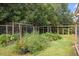 Backyard garden featuring green grass, foliage and custom built framed fencing at 1809 Bowling Rd, Fuquay Varina, NC 27526