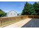 Sun-drenched wooden deck overlooking a fenced backyard and mature trees at 2725 Gross Ave, Wake Forest, NC 27587