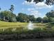 Scenic pond with a fountain, surrounded by lush greenery and walking paths in a serene community setting at 2941 Grandview Heights Lane Ln, Raleigh, NC 27614