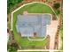 Aerial view of the landscaped yard and house showing the custom landscaping at 4412 Pamlico Dr, Raleigh, NC 27609
