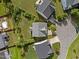 Aerial view of a neighborhood showcasing well-manicured lawns, lush landscaping, and neighborhood streets at 7 Faircroft Ct, Durham, NC 27703