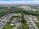 A wide angle aerial view of a sprawling community surrounded by lush green trees at 7 Faircroft Ct, Durham, NC 27703