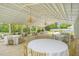 Well-lit pavilion with elegant chandeliers surrounded by lush greenery, perfect for outdoor gatherings at 7920 E Washington St, Mebane, NC 27302