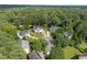 Aerial view of a residential neighborhood showcasing houses nestled among lush greenery at 8 Summertime Ct, Durham, NC 27707