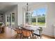 Charming dining area with large window, contemporary light fixture, and views of the backyard at 815 Laurelwood Dr, Durham, NC 27705