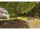 Secluded backyard featuring a well-maintained lawn, mature tree, and mature shrubs at 112 Sabiston Ct, Cary, NC 27519