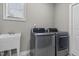 Convenient laundry room with modern washer and dryer units, natural light, and utility sink at 1313 Littlehills Dr, Apex, NC 27523