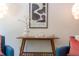 Living room detail showing decorative wall art, side table and stylishly arranged accessories at 1409 Valley, Durham, NC 27707