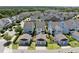 Aerial view showcases homes with two-car garages, backyard patios, and manicured lawns at 1604 Upper Park Rd, Wake Forest, NC 27587