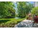 Enjoy outdoor living in the expansive backyard with patio, deck, and mature trees at 1617 Heritage Garden St, Wake Forest, NC 27587