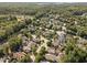 High aerial view displaying a neighborhood with mature trees and various styles of homes at 20002 Fountain, Chapel Hill, NC 27517