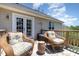 Outdoor deck features wicker chairs, outdoor seating, and a pleasant view at 2053 Thornblade Dr, Raleigh, NC 27604