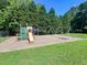 Community playground with swings and play structure set on a well-maintained lawn at 221 Antique Lace Way, Holly Springs, NC 27540