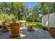Outdoor patio featuring Adirondack chairs with decorative pillows and well-maintained lawn at 2317 Bertie Dr, Raleigh, NC 27610