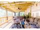 Inviting screened-in porch with comfortable seating, wood ceiling, and peaceful outdoor scenery at 3564 Lower Moncure Rd, Sanford, NC 27330