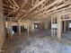 Unfinished interior view highlighting the stud framing, roof beams, and spacious layout at 4026 N Nc 581 Hwy, Kenly, NC 27542