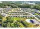 An aerial view showing the neighborhood layout with a community pool and surrounding greenery at 4102 Catfish Way, Durham, NC 27703