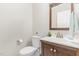 Powder room with vanity, modern fixtures, and neutral color palette at 435 Summerwalk Cir # 435, Chapel Hill, NC 27517