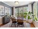 Elegant dining room featuring wainscoting, large windows, and a stylish area rug at 4533 Pale Moss Dr, Raleigh, NC 27606