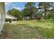 Expansive backyard features a detached garage and patio area at 500 Ellen Dr, Knightdale, NC 27545